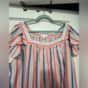 LC Lauren Conrad Pink and Blue Flutter Sleeve Blouse